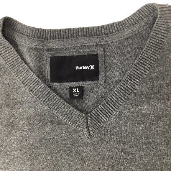 Hurley V Neck Sweater Men's XL Pullover Gray Long Sleeve 100% Cotton Casual Knit - Picture 9 of 10